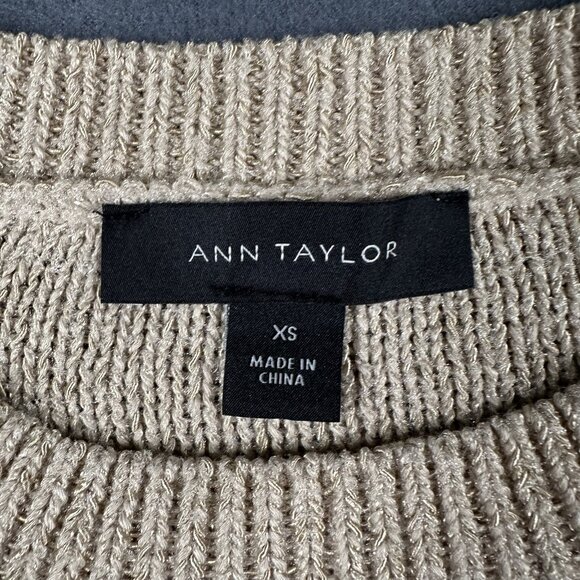 Ann Taylor Sweater Womens XS Metallic Short Sleeve Puff Shoulder Pullover Knit - Picture 4 of 10